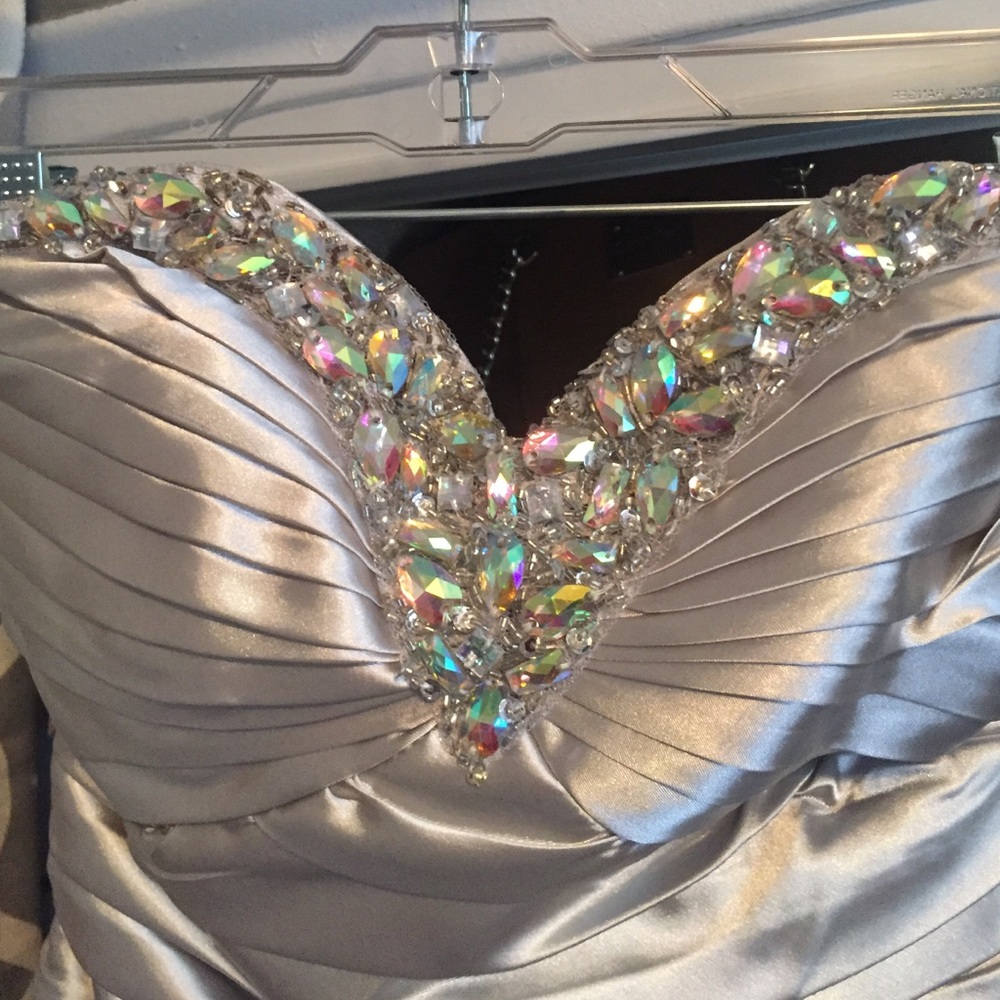 Silver Strapless Prom Dress